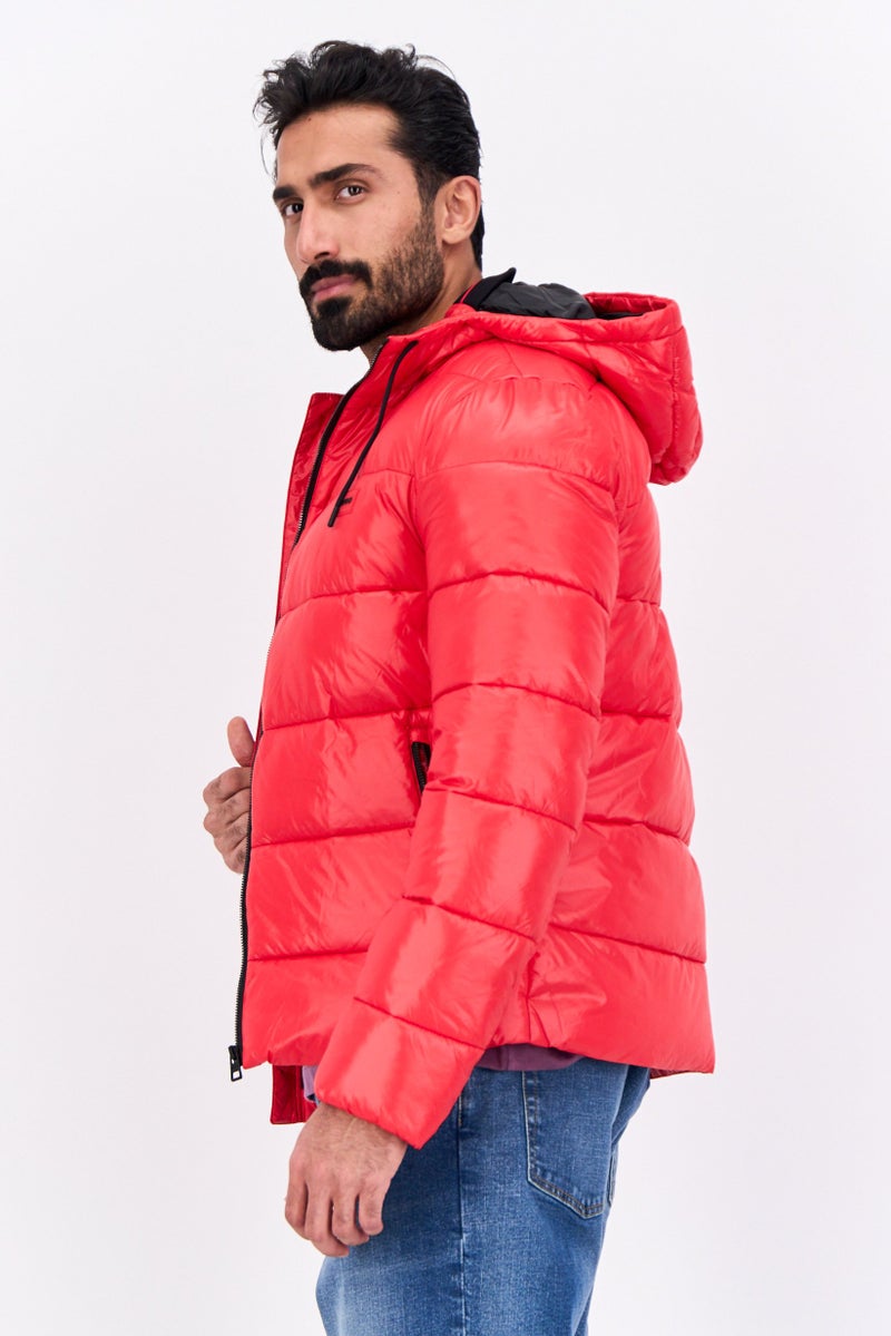 HUGO BOSS جاكيت بافر مبطن للرجال، أحمر - Image 4