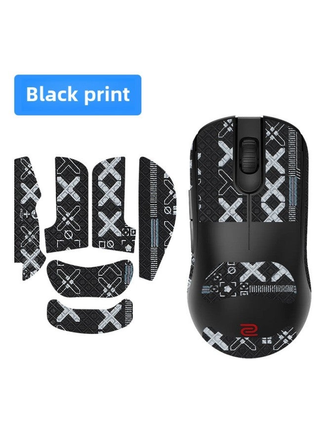 For ZOWIE Zhuowei FK2-DW Mouse Anti-slip Sticker Wireless Fk2dw Side Skirt Sticker Sweat Absorbing Palm Membrane Back Sticker-Color:[all Inclusive] Black Printed Mouse Sticker [free Cleaning Cotton]  - Image 1