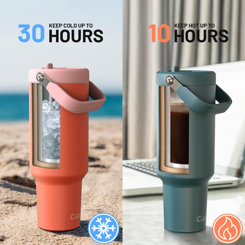 Cafezi 50 oz Tumbler with Handle, Stainless Steel Water Bottles with Flip Straw and Top Handle, Leak Proof, No Sweat, Cold for 30 Hours, Fits in Cup Holder, Vacuum Insulated Tumblers for Home, Office - Image 4