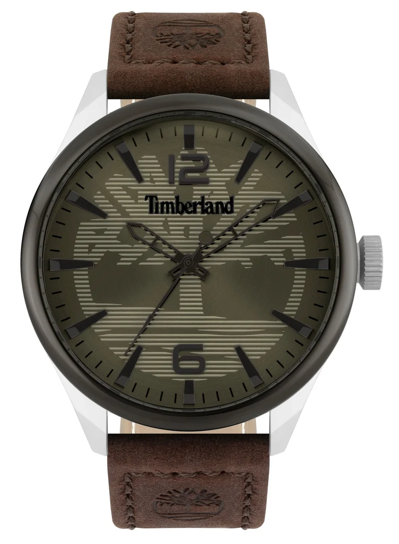 تمبرلاند ساعة رجالية بقرص أخضر وسوار جلد بني ٤٦ مم