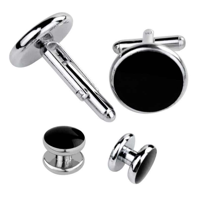 mifengda Black Silver Tuxedo Studs and Cufflinks Set, Mens Cufflinks and Cuff Studs Set Cuff Links Stainless Steel Tux Buttons with Box for Tuxedo Shirts Wedding Business Gift - Image 5