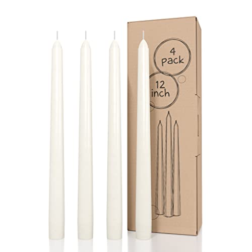 CANDWAX Ivory Taper Candles 12 inch Dripless  Set of 4 Tapered Candles Ideal as Dinner Candles  Smokeless and Unscented Taper Candles Long Burning  Hand Poured Tall Candlesticks