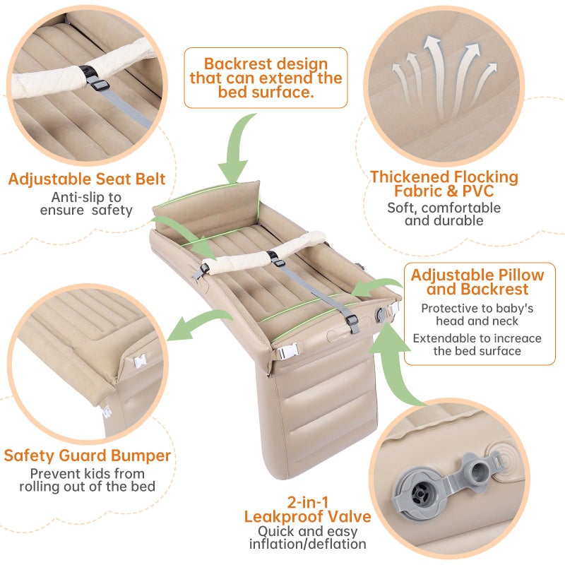 PAHTTO Kids Airplane Bed, Inflatable Plane Seat Extender for Toddler, Kids Travel Bed for Flight with Hand Pump, Toddler Travel Essentials - Image 2