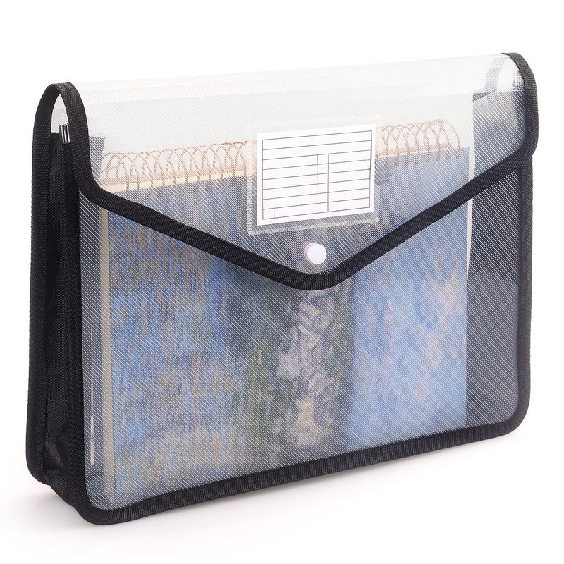 Tamaki Plastic Expanding File Folder, Transparent envelopes with Snap Closure, No Dividers, Large Capacity, Fit Letter/A4 Size (Black) - Image 1