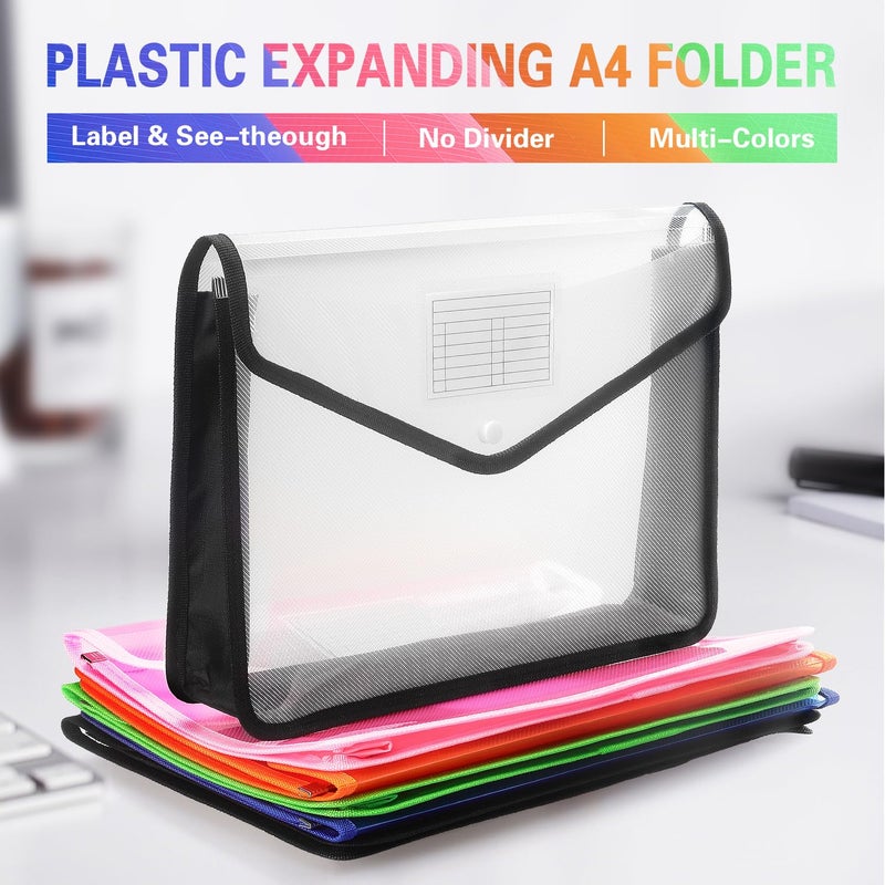 Tamaki Plastic Expanding File Folder, Transparent envelopes with Snap Closure, No Dividers, Large Capacity, Fit Letter/A4 Size (Black) - Image 3