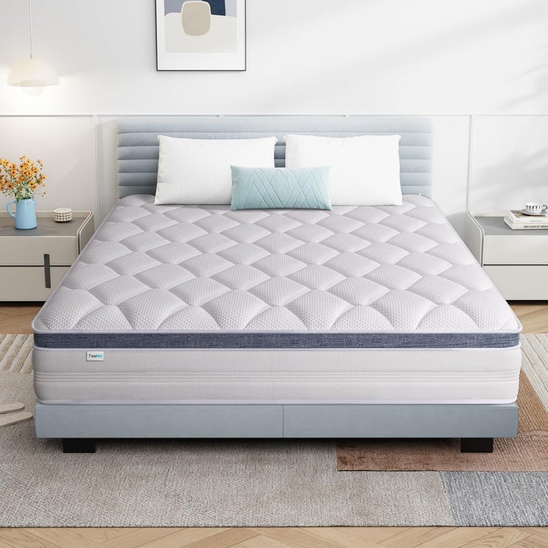 Twolike Hybrid Mattress, 150x200x20CM Individual Pocket Springs for Motion Isolation & Pressure Relief,Medium Firmness - Image 1