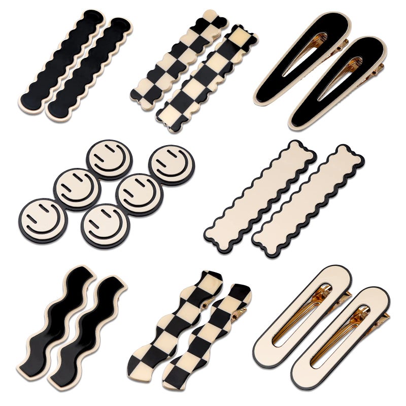 MagicSky 16 PCS Magicsky Simple No Bend Hair Clips, Black White Checker Barrettes, No Crease Wave Geometric Duckbill pins, Korean Styling Minimalist Hairpin Hair Accessories, Gifts for Women Girls - Image 1