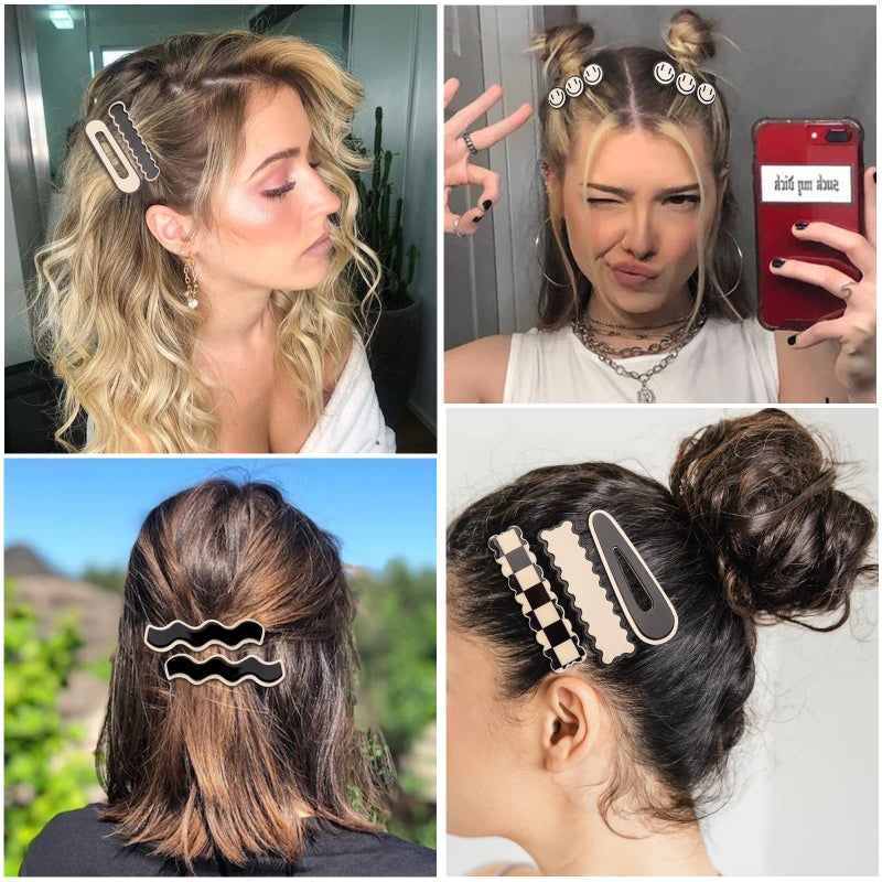 MagicSky 16 PCS Magicsky Simple No Bend Hair Clips, Black White Checker Barrettes, No Crease Wave Geometric Duckbill pins, Korean Styling Minimalist Hairpin Hair Accessories, Gifts for Women Girls - Image 3