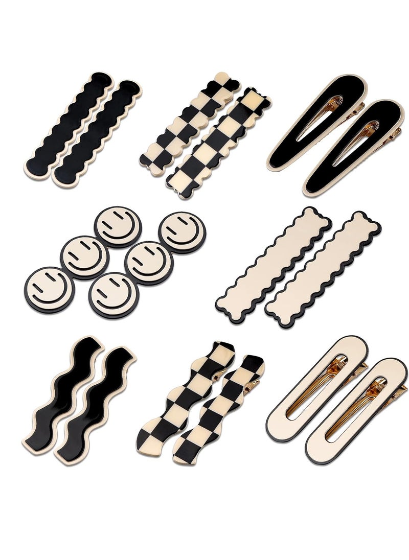 MagicSky - 16 PCS Magicsky Simple No Bend Hair Clips, Black White Checker Barrettes, No Crease Wave Geometric Duckbill pins, Korean Styling Minimalist Hairpin Hair Accessories, Gifts for Women Girls - Image 1
