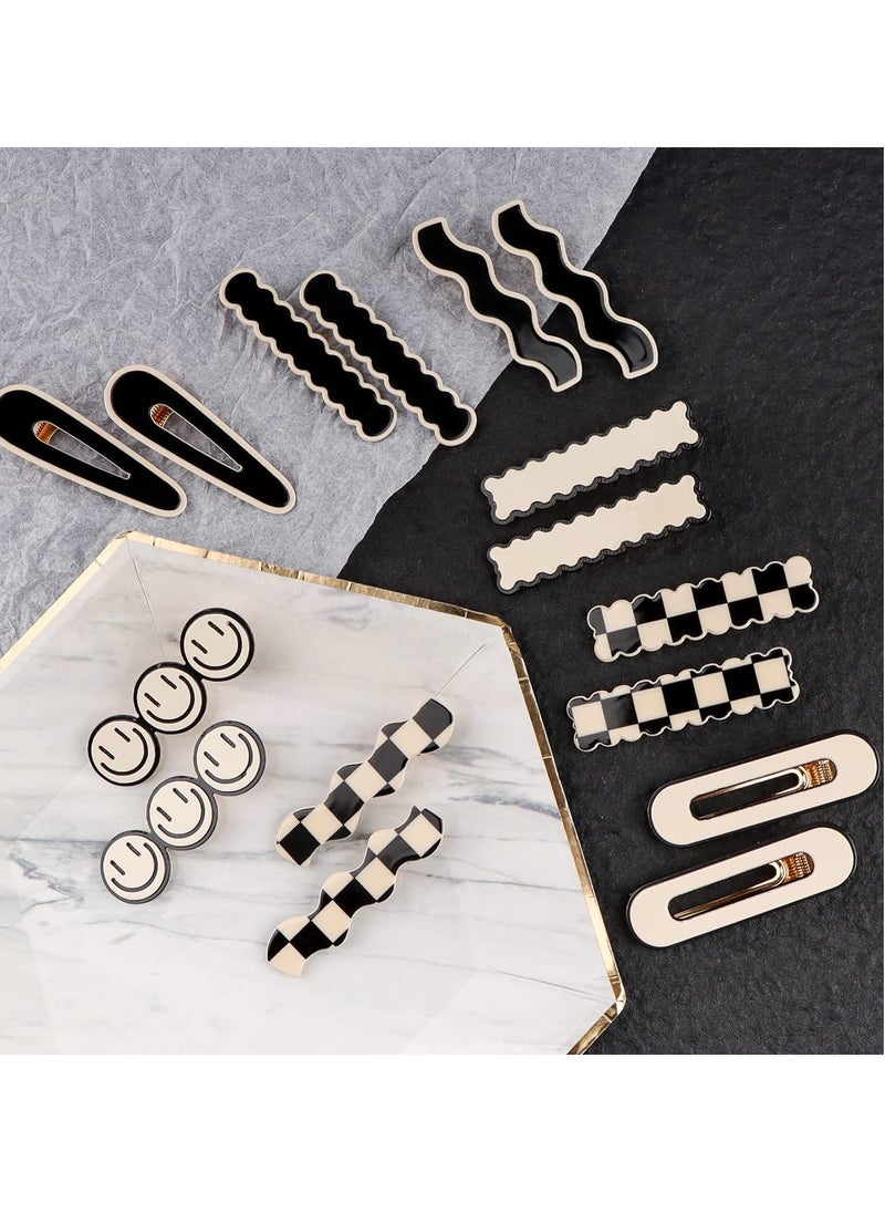 MagicSky - 16 PCS Magicsky Simple No Bend Hair Clips, Black White Checker Barrettes, No Crease Wave Geometric Duckbill pins, Korean Styling Minimalist Hairpin Hair Accessories, Gifts for Women Girls - Image 1