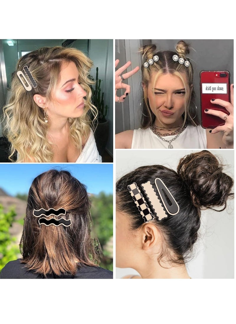 MagicSky - 16 PCS Magicsky Simple No Bend Hair Clips, Black White Checker Barrettes, No Crease Wave Geometric Duckbill pins, Korean Styling Minimalist Hairpin Hair Accessories, Gifts for Women Girls - Image 1