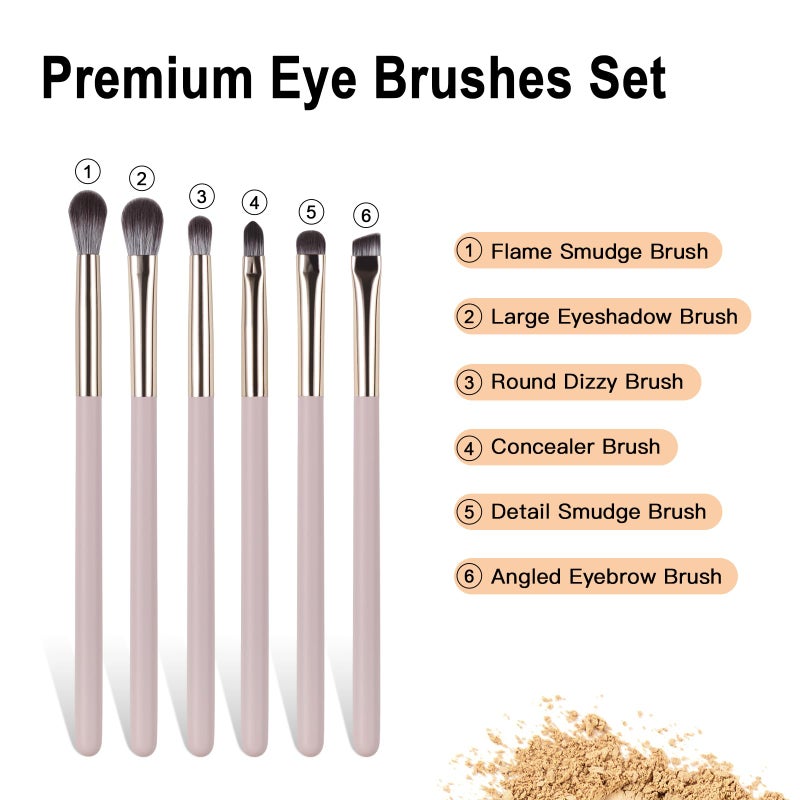 BEAUTYFACTOR Eye Makeup Brush Set, 6Pcs Professional Blending Eyeshadow Makeup Brushes with Synthetic & Wood Handle Angled Eyebrow Brush Cruelty-Free & Vegan for Liquid, Cream, Powder Concealer Brows Eye shadows - Image 2
