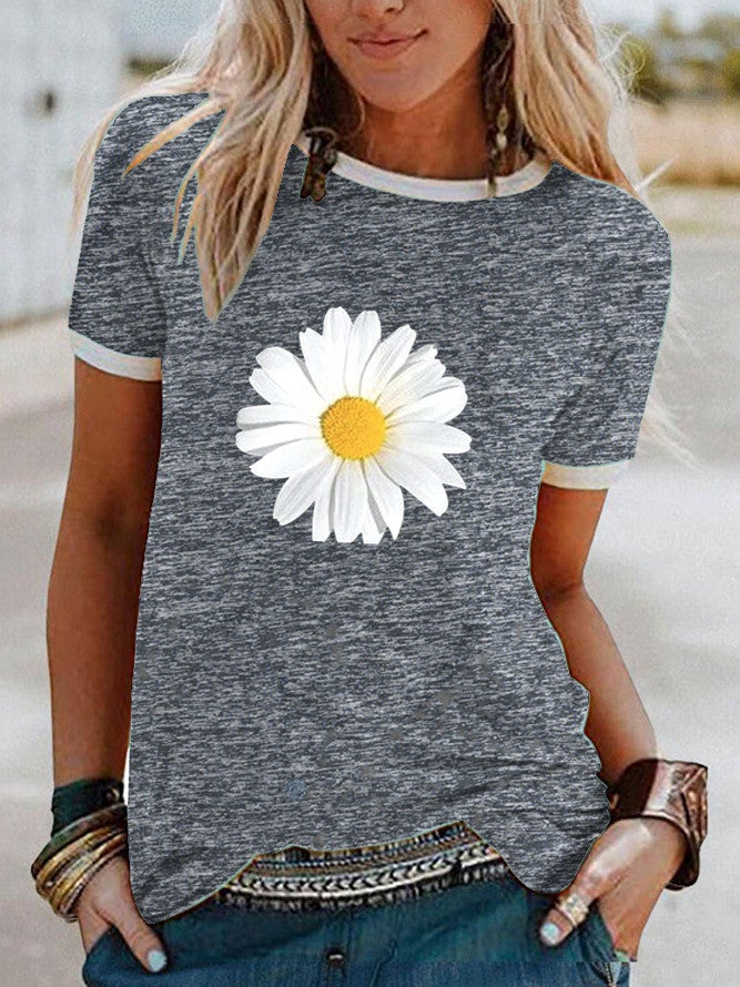 wish Fun Daisy Pattern Printed Short-sleeved T-shirt for Women - Image 5