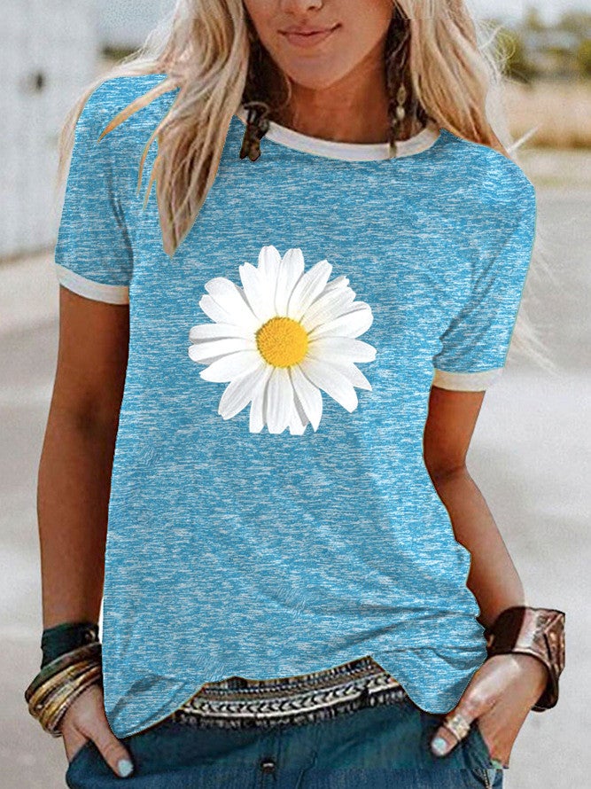 wish Fun Daisy Pattern Printed Short-sleeved T-shirt for Women - Image 4