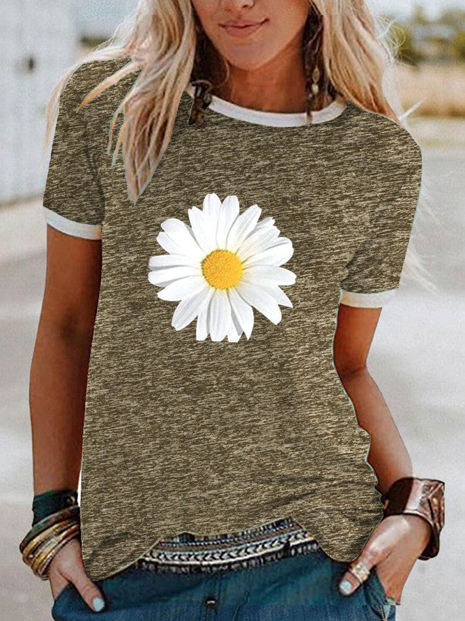 wish Fun Daisy Pattern Printed Short-sleeved T-shirt for Women - Image 3