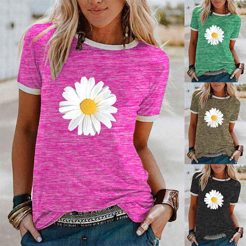 wish Fun Daisy Pattern Printed Short-sleeved T-shirt for Women - Image 2