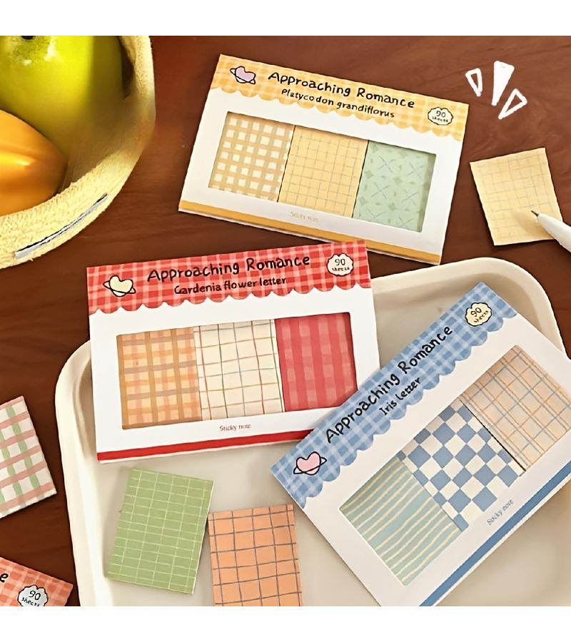 90 Ets New Plaid Combo Sticky Notes For Lotus in the Rain Journal Decoration Office School Supplies - Image 2