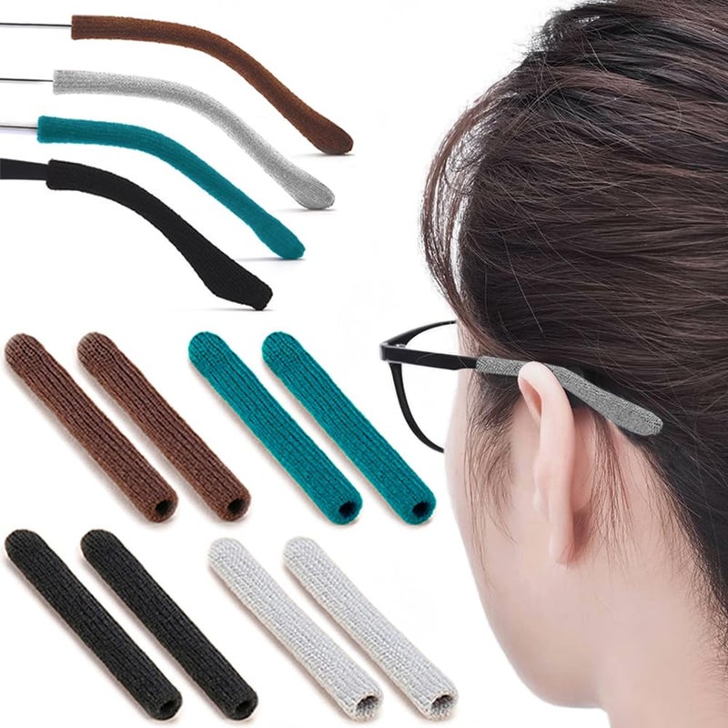 IYOOH 4 Pairs Upgrade Soft Glasses Ear Cushion Anti Slip Knitting Cotton Eye Glasses Ear Grippers Comfort Temple Sleeves Tips Eyeglass Ear Pads Non Slip Eyeglass Grips for Behind the Ear Multicolor