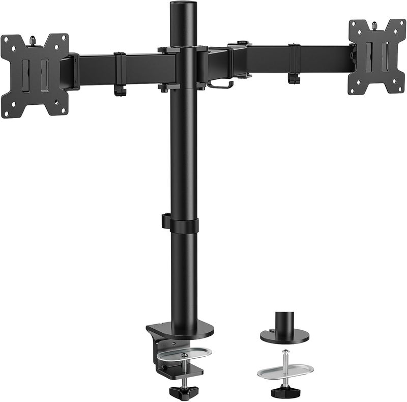 HUANUO Dual Monitor Desk Mount HeavyDuty Steel Adjustable Arm for 1332 Inch Screens Tilt Swivel Rotate CClamp  Grommet Base Holds up to 176 lbs per Arm VESA 75100mm - Image 1