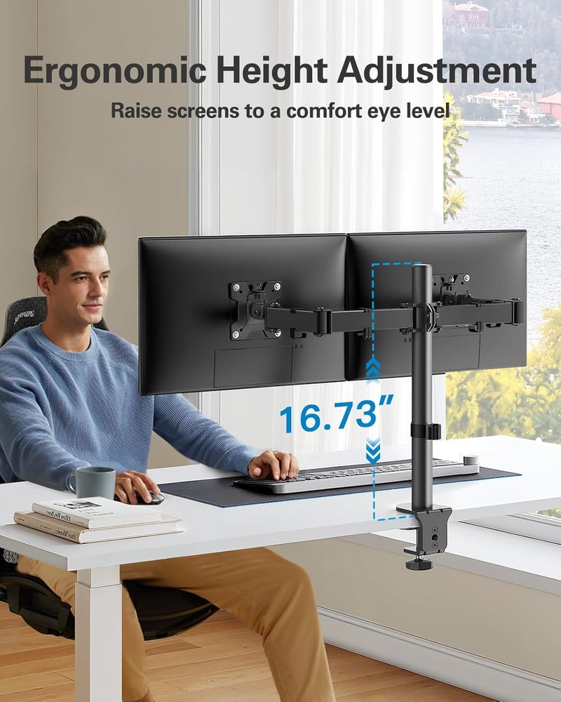 HUANUO Dual Monitor Desk Mount HeavyDuty Steel Adjustable Arm for 1332 Inch Screens Tilt Swivel Rotate CClamp  Grommet Base Holds up to 176 lbs per Arm VESA 75100mm - Image 3