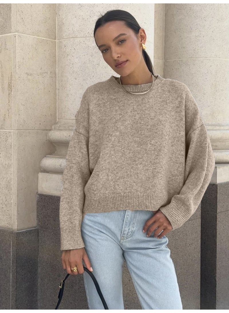 NIBEMINENT Sweater Women O Neck Long Sleeve Knitted Jumpers Solid Casual Loose Pullovers Autumn Winter Female Warm Sweaters - Image 1