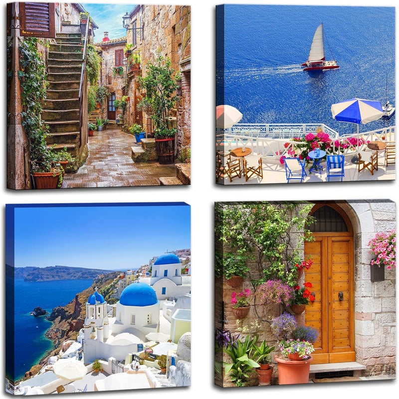OKEXCKK Santorini Greece Canvas Wall Art, Nature Landscape Pictures Print Rustic Scenic Paintings for Bedroom Living Room Office, Wall Decor Modern Artwork - Image 1