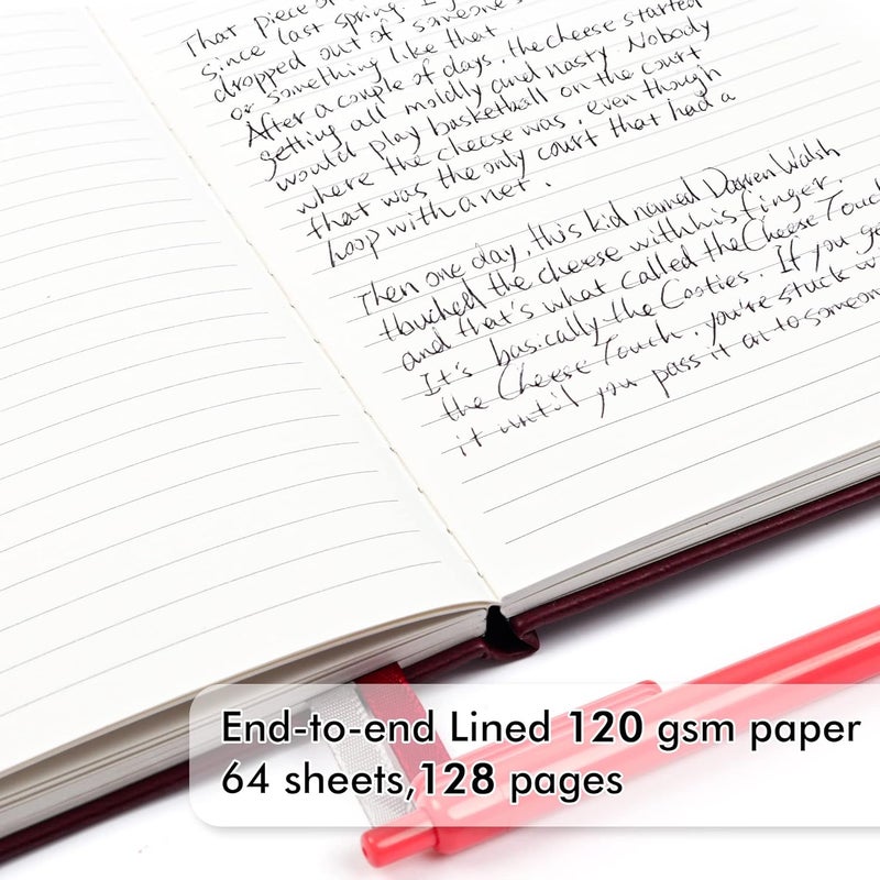 Feela 5 Pack Journal Notebook Bulk for School, Hardcover Business Notebooks Classic Ruled Lined Journals with Pen Holder for Work Note Taking, with 5 Black Pens, 120 GSM, 5.1”x8.3”, A5, Wine - Image 3