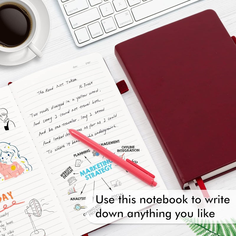 Feela 5 Pack Journal Notebook Bulk for School, Hardcover Business Notebooks Classic Ruled Lined Journals with Pen Holder for Work Note Taking, with 5 Black Pens, 120 GSM, 5.1”x8.3”, A5, Wine - Image 4