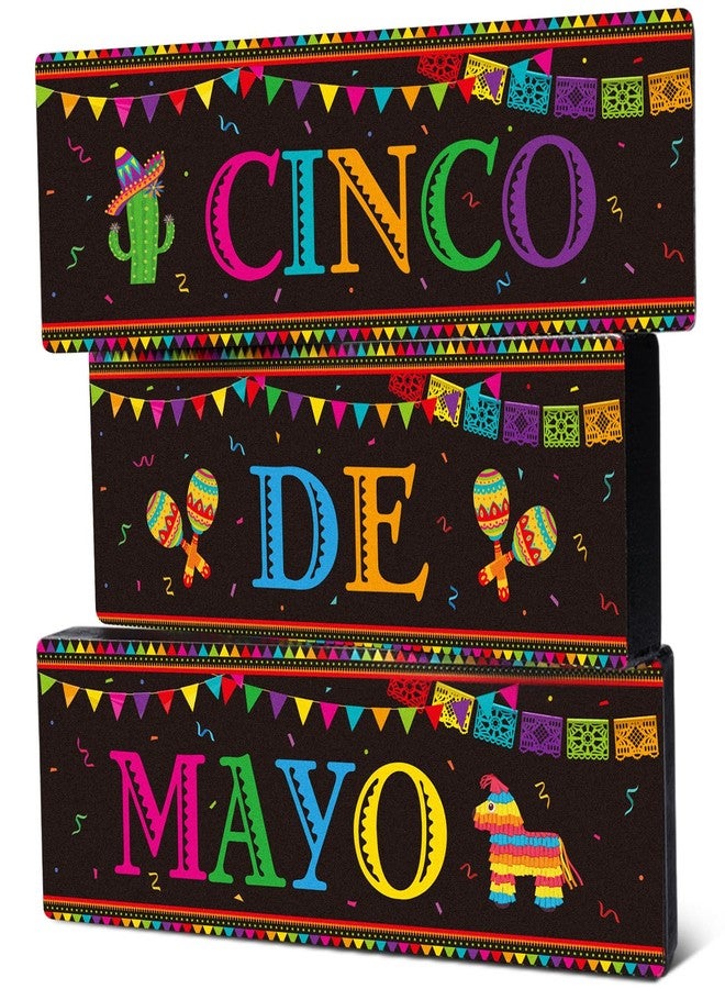 Faccito 3 Pcs Mexican Fiesta Party Decorations Wooden Cinco De Mayo Centerpieces Sombrero Llama Maracas Table Signs Wood Taco Parties Tiered Tray Decor for Fiesta Taco Bar Mexican Decor - Image 1