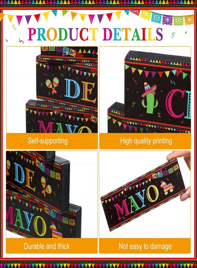 Faccito 3 Pcs Mexican Fiesta Party Decorations Wooden Cinco De Mayo Centerpieces Sombrero Llama Maracas Table Signs Wood Taco Parties Tiered Tray Decor for Fiesta Taco Bar Mexican Decor - Image 3
