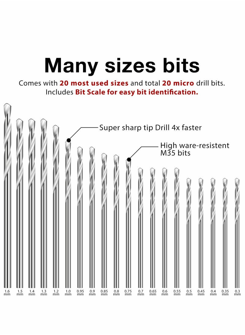 Excefore - Micro Mini Drill Bit Set Tiny Drill Bits Small Shank Full-Ground HSS Twist Drill High Speed Steel Boards Tiny Drill Bits for Dill, 40PCS/0.3-1.6 mm - Image 1