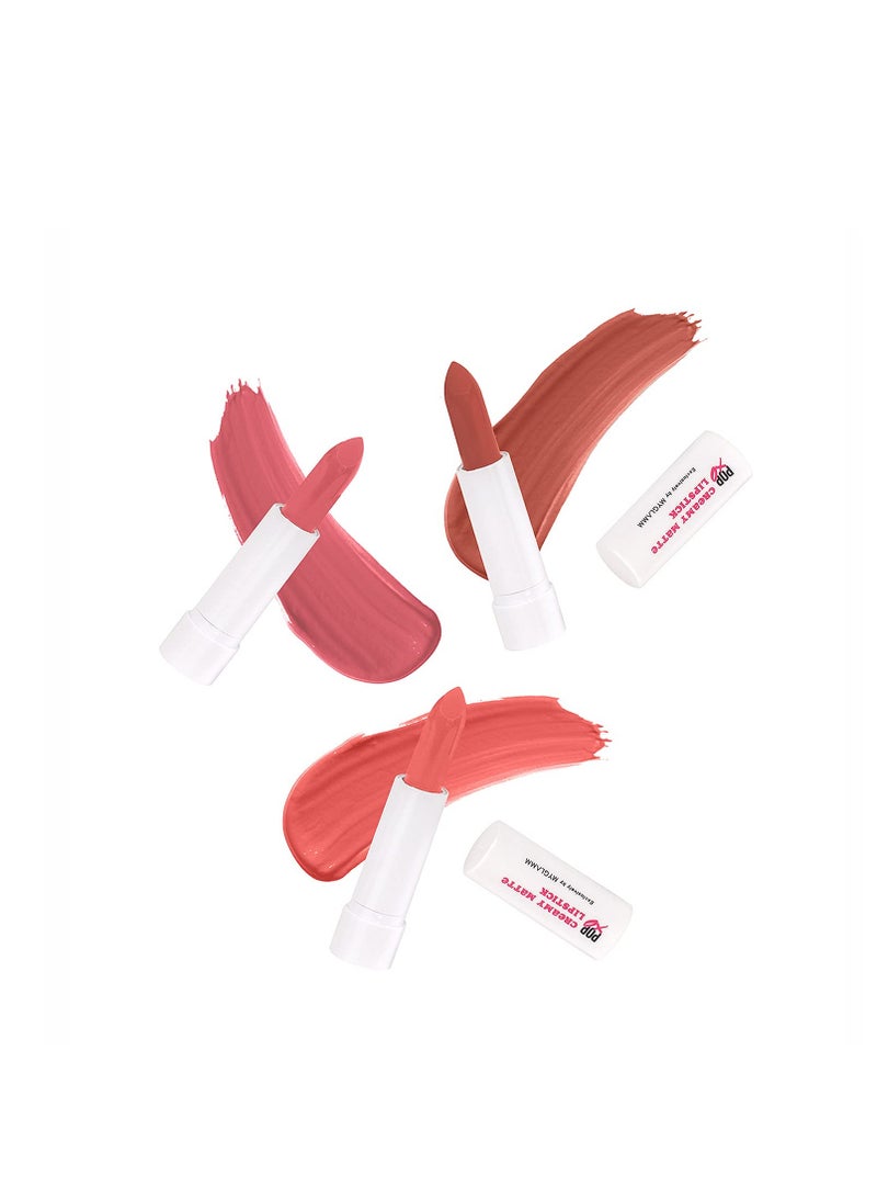 MyGlamm POPxo Makeup  Mini Lip Kit  No Drama 7.5gm Set of 3 Creamy Matte Berry Shade Lipsticks - Image 1