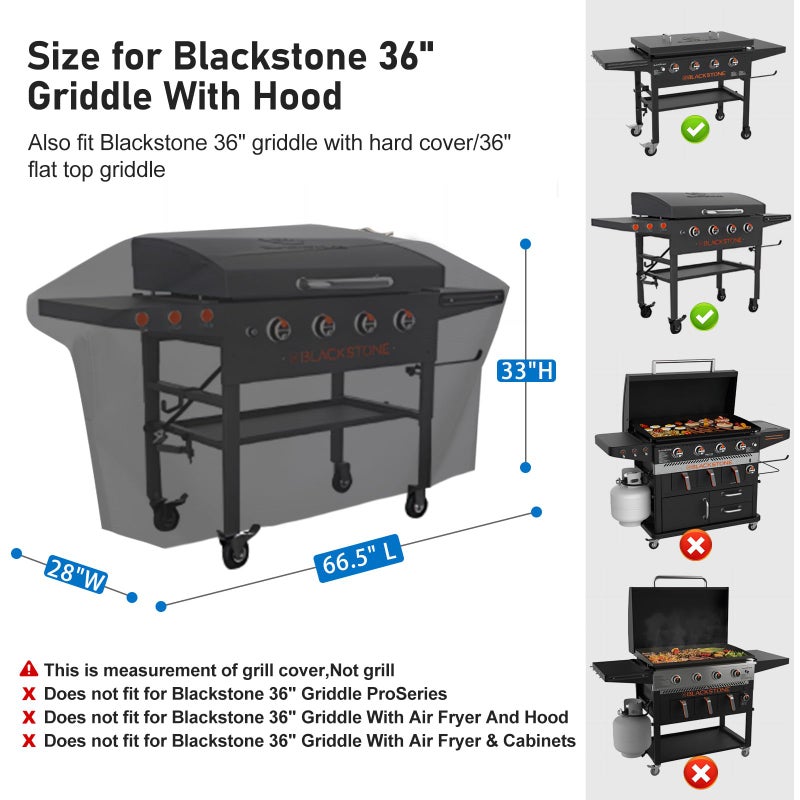 KINGLY Griddle Cover for Blackstone 36" Griddle with Hood[2026 Upgraded 800D Heavy Duty] Rip-Proof Material,Waterproof UV & Fade Resistant,Flat Top Gas Grill Cover with Adjustable Strap and Air Vent - Image 2