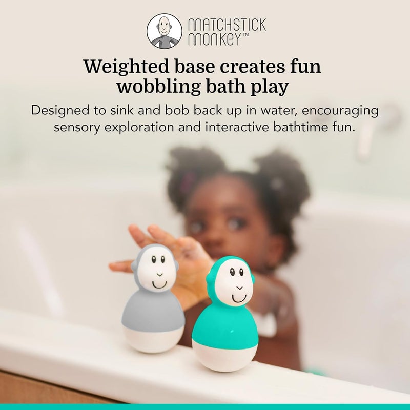 MATCHSTICK MONKEY , Bathtime Wobblers, Antimicrobial Baby Bath Toy, Easy To Grip, Sensory Learning - 2 Wobblers, 12 Months Old+, Grey and Green - Image 2