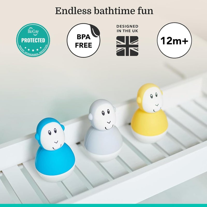 MATCHSTICK MONKEY , Bathtime Wobblers, Antimicrobial Baby Bath Toy, Easy To Grip, Sensory Learning - 2 Wobblers, 12 Months Old+, Grey and Green - Image 3