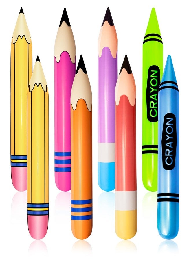 Denylo pro 8 Pieces Inflatable Pencil Crayon Balloon Combo Set Rich Colours Back to School Party School Decoration for Classroom Playground Indoor Outdoor Birthday Party Decoration - Image 1