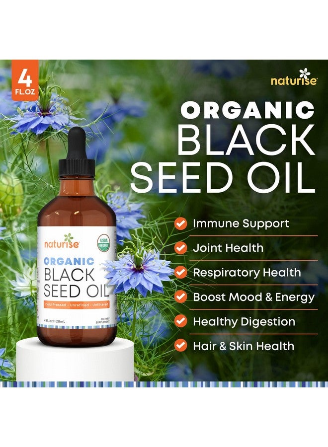Naturise Organic Black Seed Oil - Organic Cold Pressed Black Cumin Seed Oil - Vegan Non-GMO Gluten Free Black Seed Oil Liquid (Nigella Sativa) Blackseed Oil for Hair & Skin, General Wellness (4 Fl Oz.) - Image 2