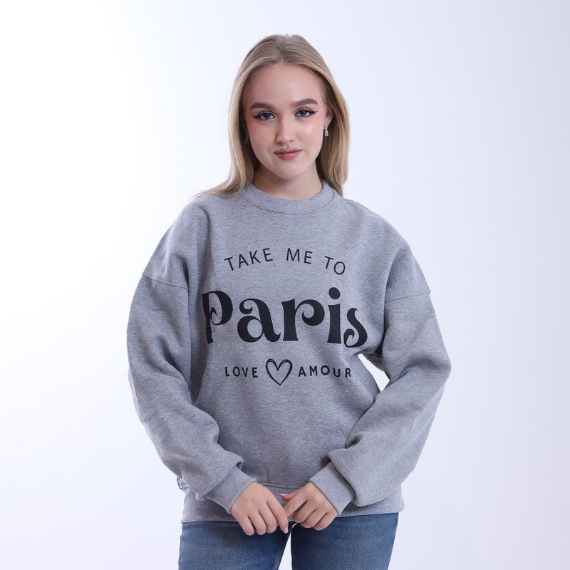 بيبو سويت شيرت نسائي  مطبوع_رمادي - Image 1