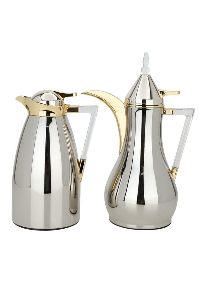 Alsaif Gallery Al Saif Gallery thermos set, 1 liter, glass inner container, steel outer shell, two pieces - silver