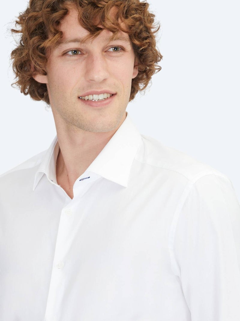 Kip White Slim Fit Long Weaving Classical 100% Cotton Shirt - Image 5