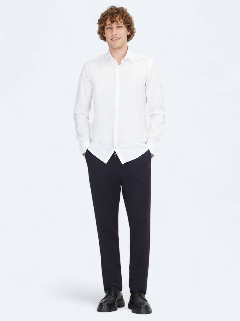 Kip White Slim Fit Long Weaving Classical 100% Cotton Shirt - Image 2