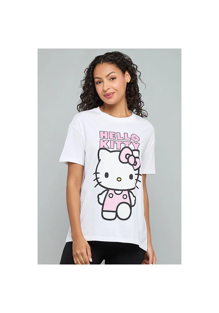R&b Hello Kitty Print T-Shirt with Crew Neck and Short Sleeves