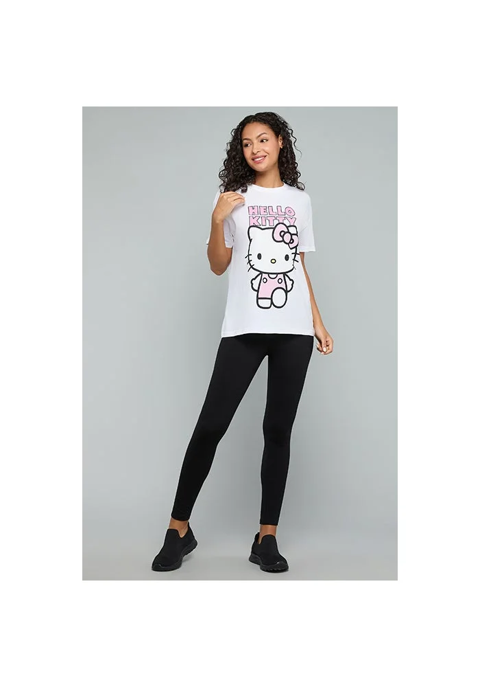 R&b Hello Kitty Print T-Shirt with Crew Neck and Short Sleeves