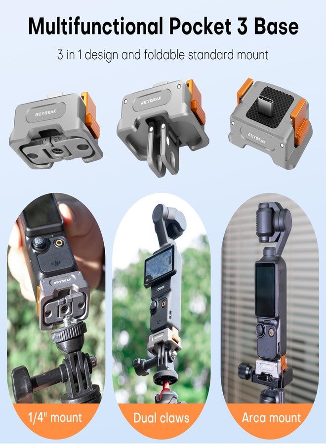 REYGEAK for DJI OSMO Pocket 3 Charging Adapter Base, Aluminum Alloy Type-C Charging Dock Fit Arca-Swiss Standard, Quick Release Mount with1/4'' Screw Hole,Foldable Dual Claws. - Image 2