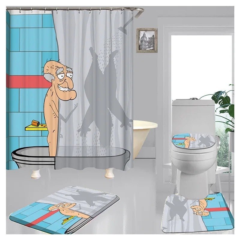 Y&D Hookless 3D  Printing Waterproof Bathroom Shower Curtains and Bath Rug Set - Image 1
