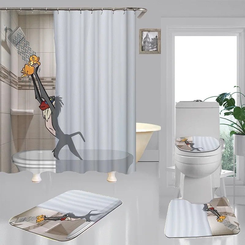 Y&D Hookless 3D  Printing Waterproof Bathroom Shower Curtains and Bath Rug Set - Image 4