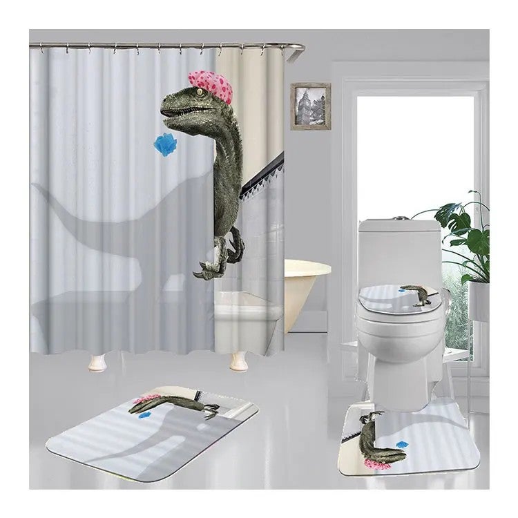 Y&D Hookless 3D  Printing Waterproof Bathroom Shower Curtains and Bath Rug Set - Image 2