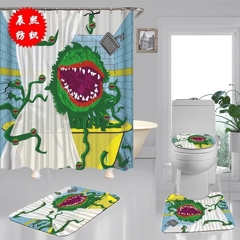 Y&D Hookless 3D  Printing Waterproof Bathroom Shower Curtains and Bath Rug Set - Image 3