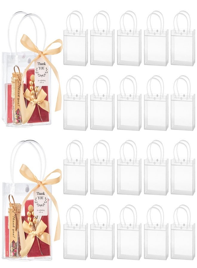 Mauproy 50 Pack Clear Plastic Gift Bags with Handles, Party Favor Bags with Ribbons and Tags, Reusable Goodie Bags Tote Bags for Wedding Birthday Baby Shower (5.9" x 4.9" x 2.8") - Image 1