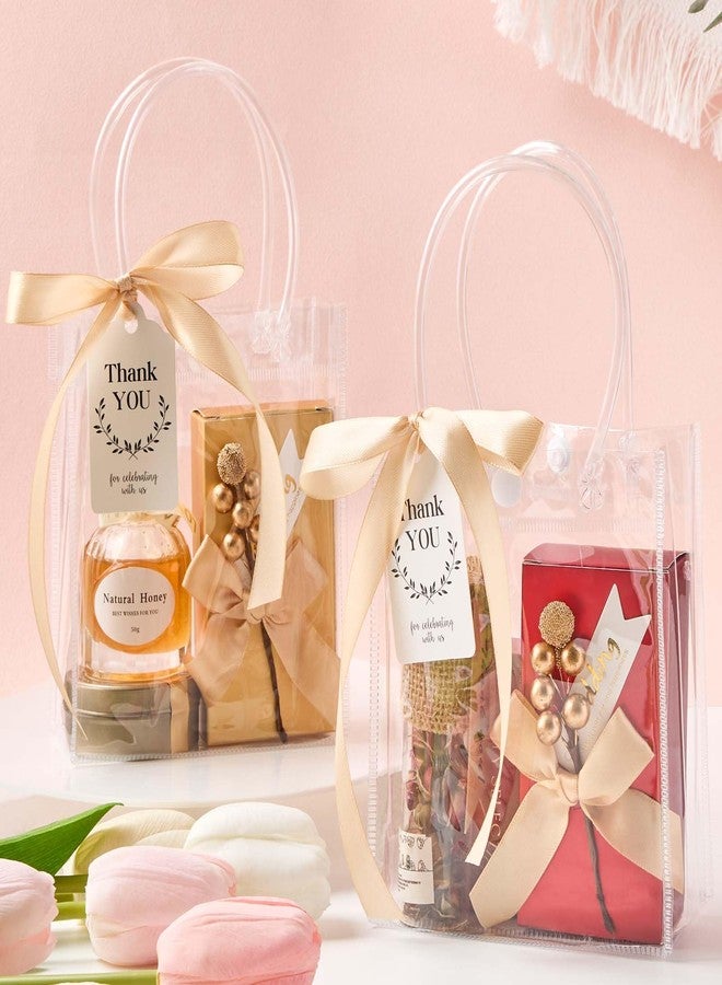 Mauproy 50 Pack Clear Plastic Gift Bags with Handles, Party Favor Bags with Ribbons and Tags, Reusable Goodie Bags Tote Bags for Wedding Birthday Baby Shower (5.9" x 4.9" x 2.8") - Image 4
